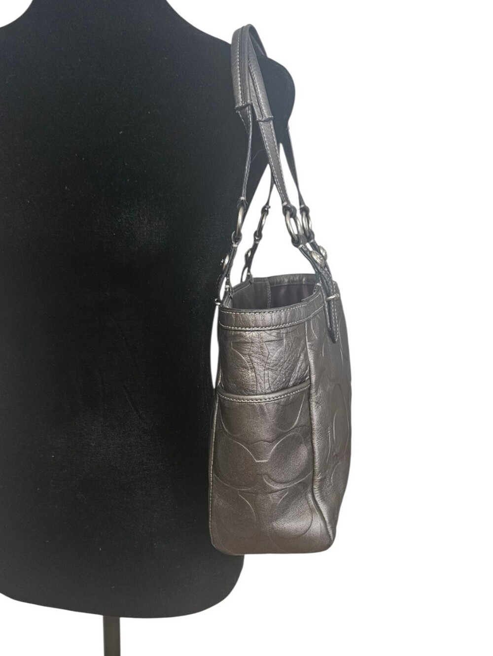 Coach F15242 Metallic Signature Leather Gallery Tote Gunmetal - Picture 4 of 11